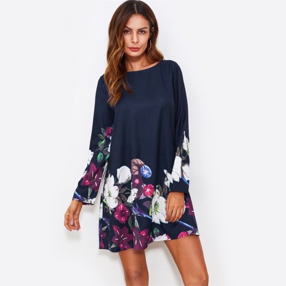 Dresses & Skirts - JUST IN! Navy Floral Mini Swing Dress